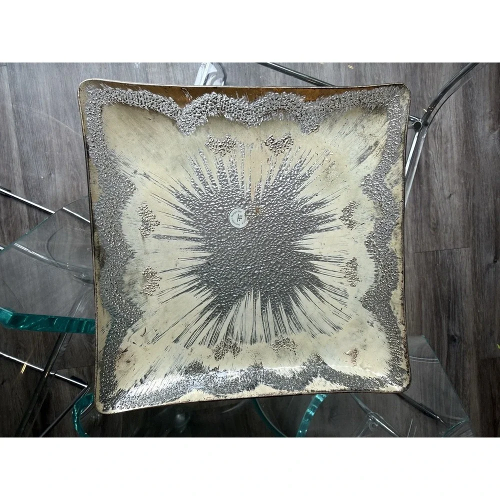 Vintage Dorothy Thorpe Atomic Splash Sterling Silver On Crystal Square Tray 11